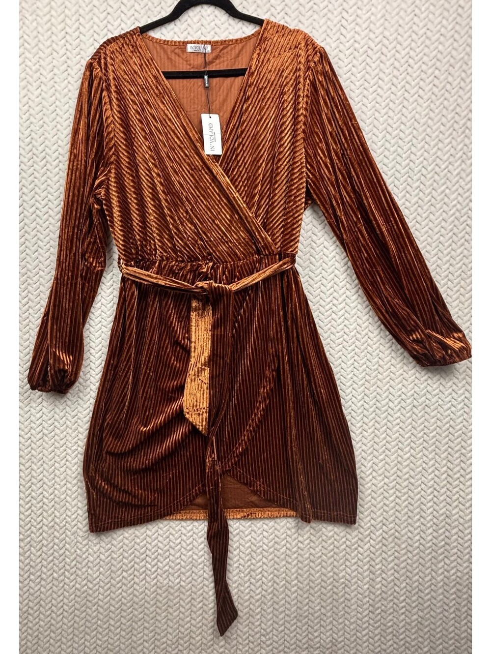 IN' VOLAND Women's Velvet Wrap Dress with Belt in Copper, Size 18W
